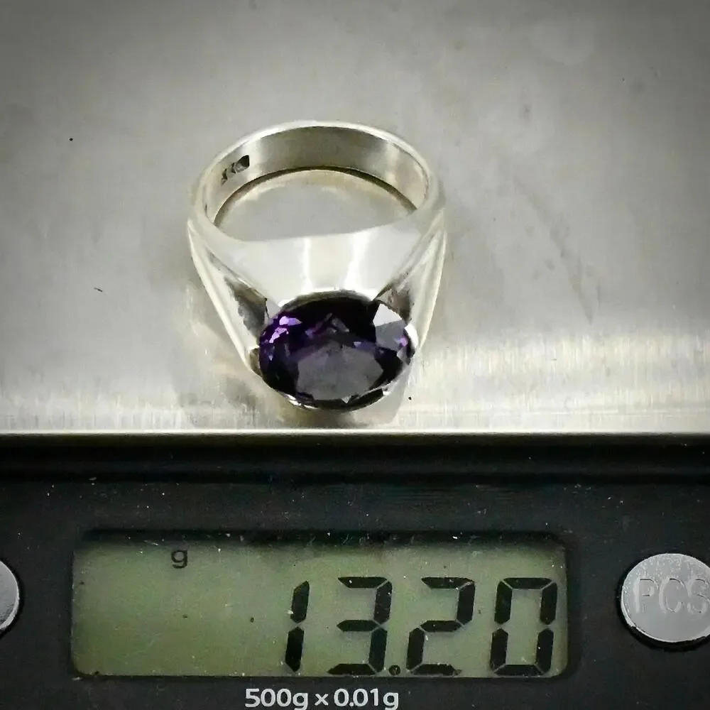 Vintage FRK Mexico 925 Silver Heavy Simulated Alexandrite Ring Unisex Size 9